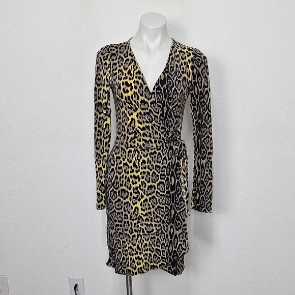 BCBGMaxAzria Brown Tan Adele Leopard Print Mobwife Authentic Wrap Dress Size S - Picture 2 of 12